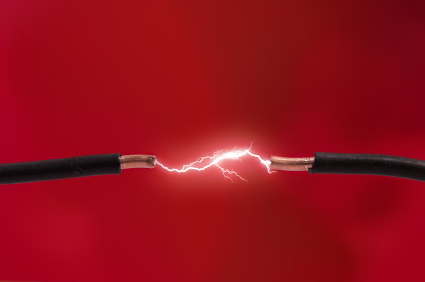 Image of a spark jumping a gap between two wires...